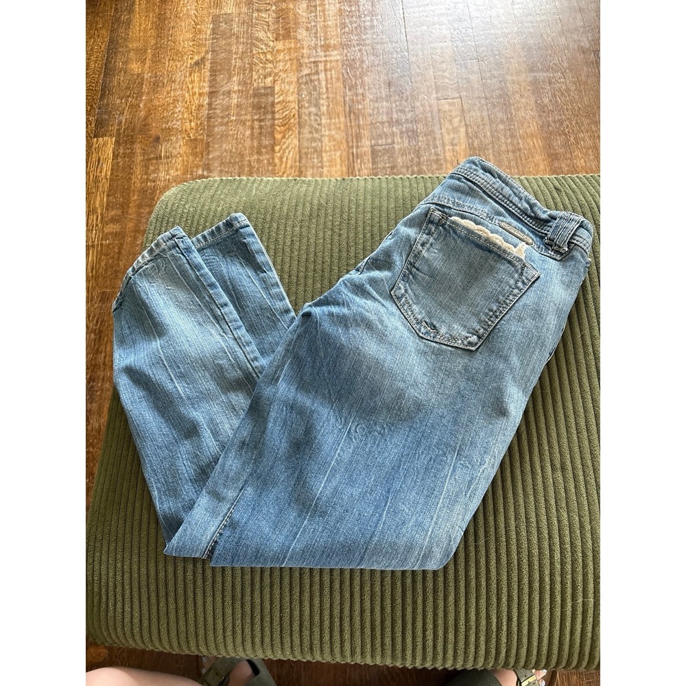 Democracy Women Blue Denim Jeans Size 4 Lace Trim Pocket Medium Wash